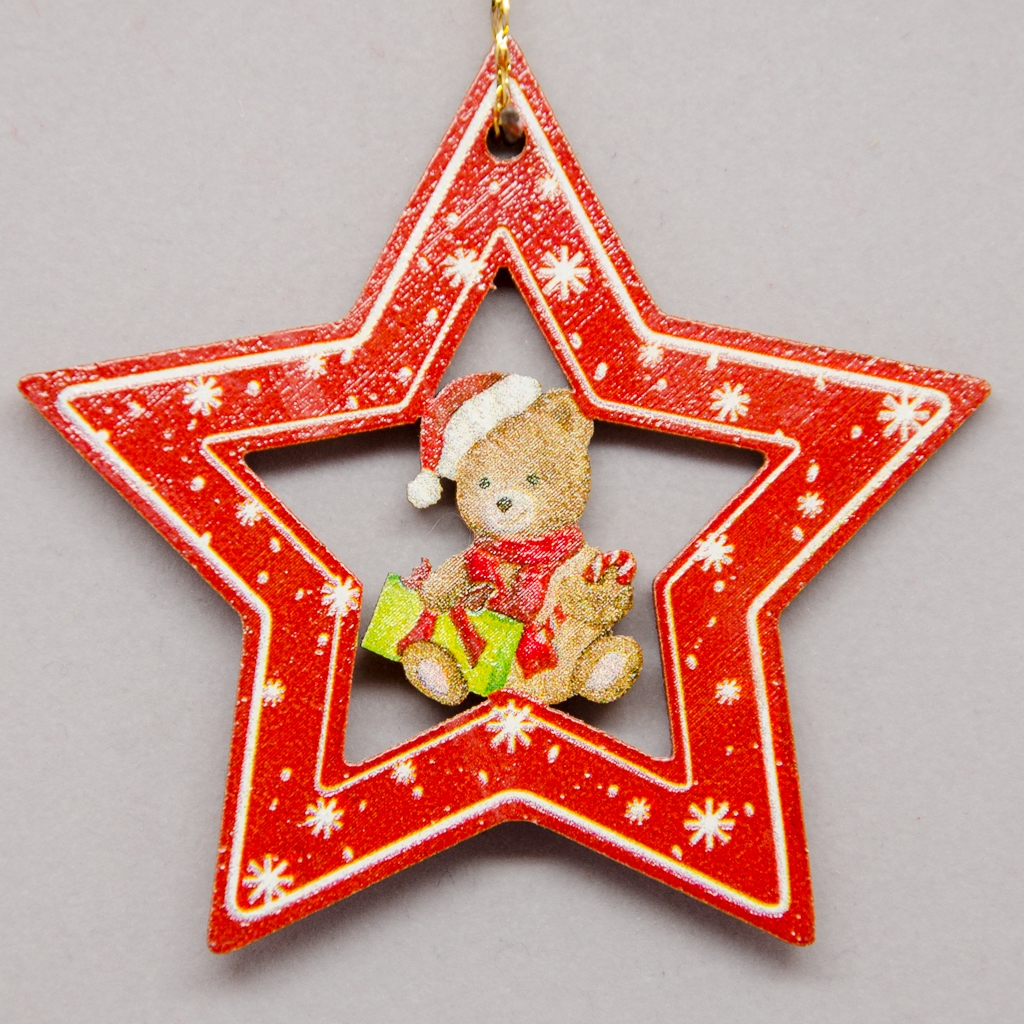 Teddy mit Päckchen in Stern