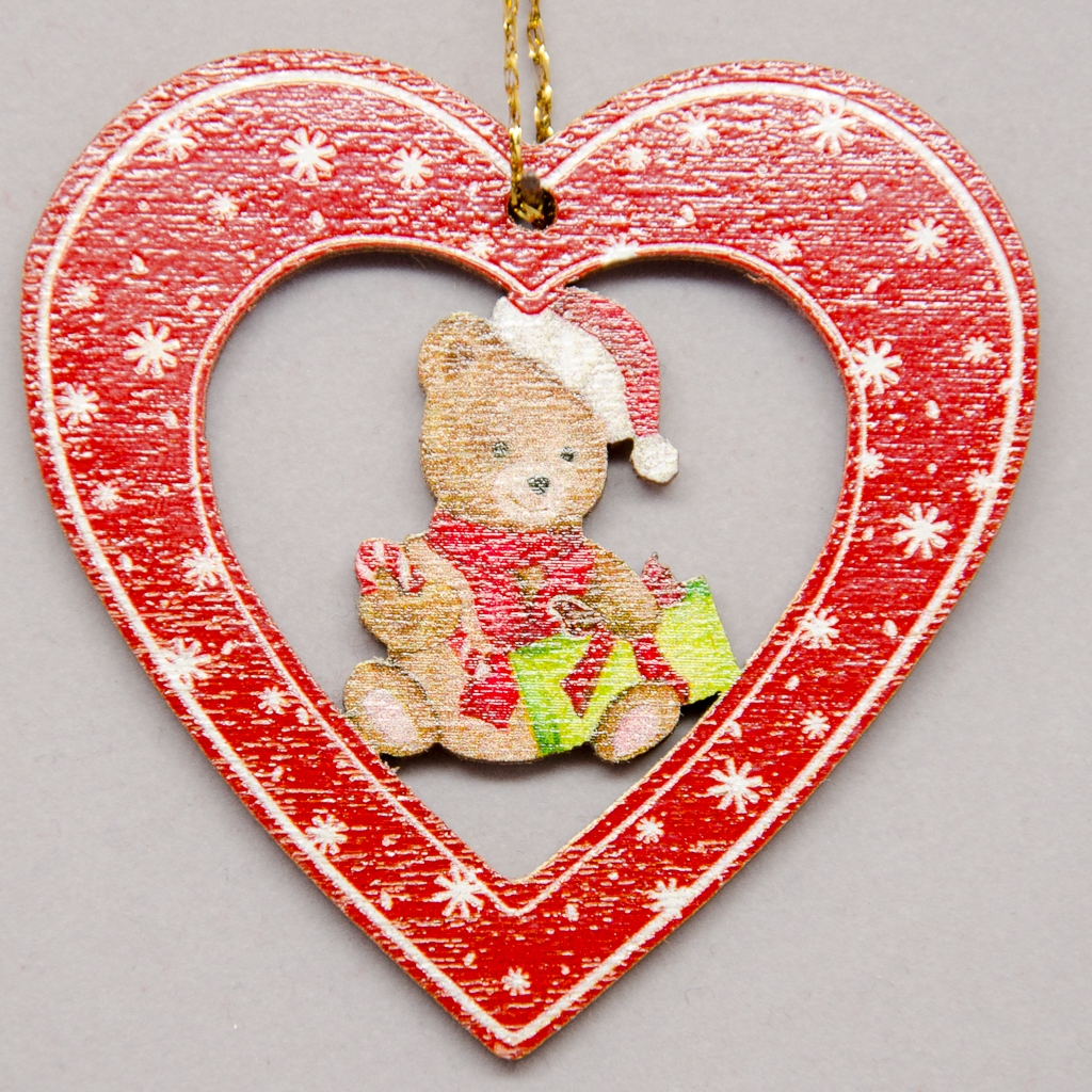 Teddy mit Päckchen in Herz