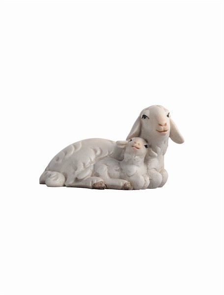 liegendes Schaf mit Lamm